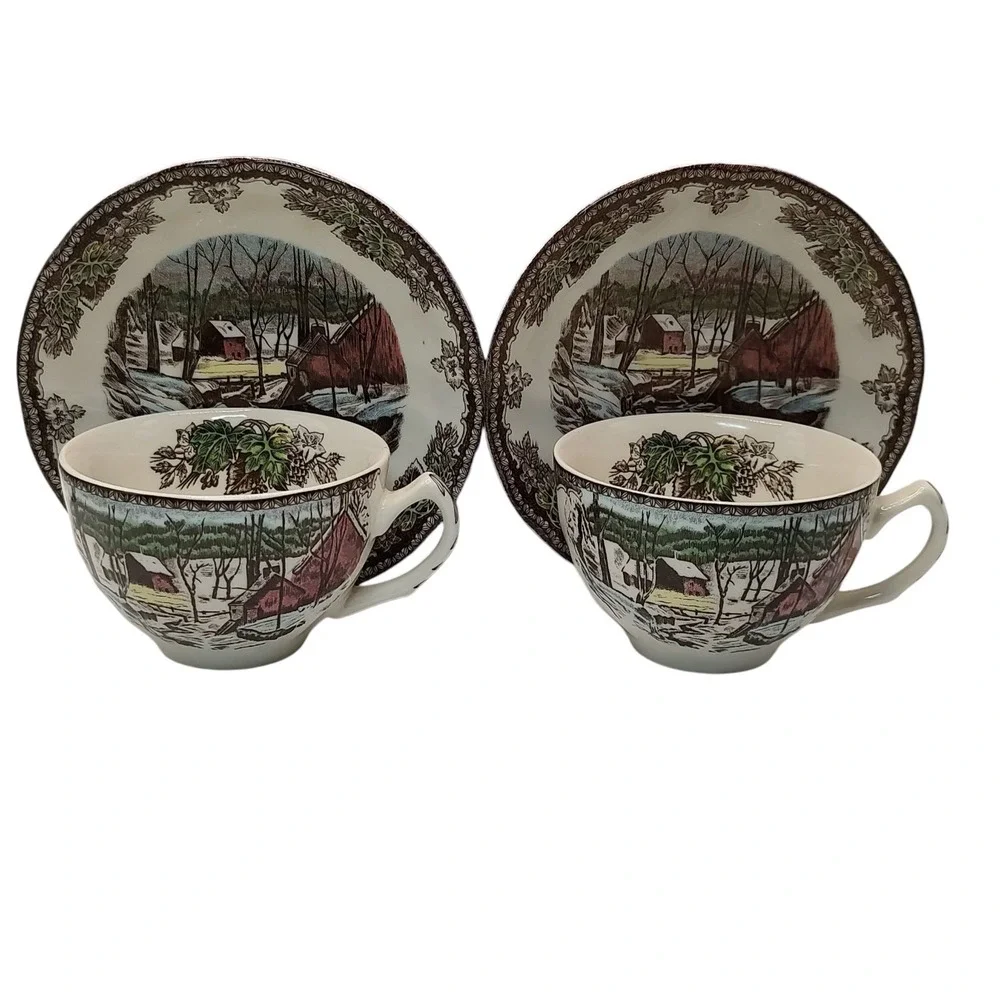 Johnson Brothers Teacup and Saucers Friendly Village The Ice House Set of Two‎